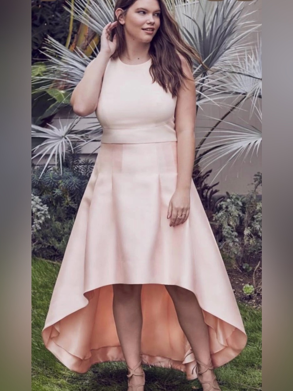 Eliza J Women’s Plus Size 20W Pink Solid Satin Hi-Low Sleeveless A-Line Dress
